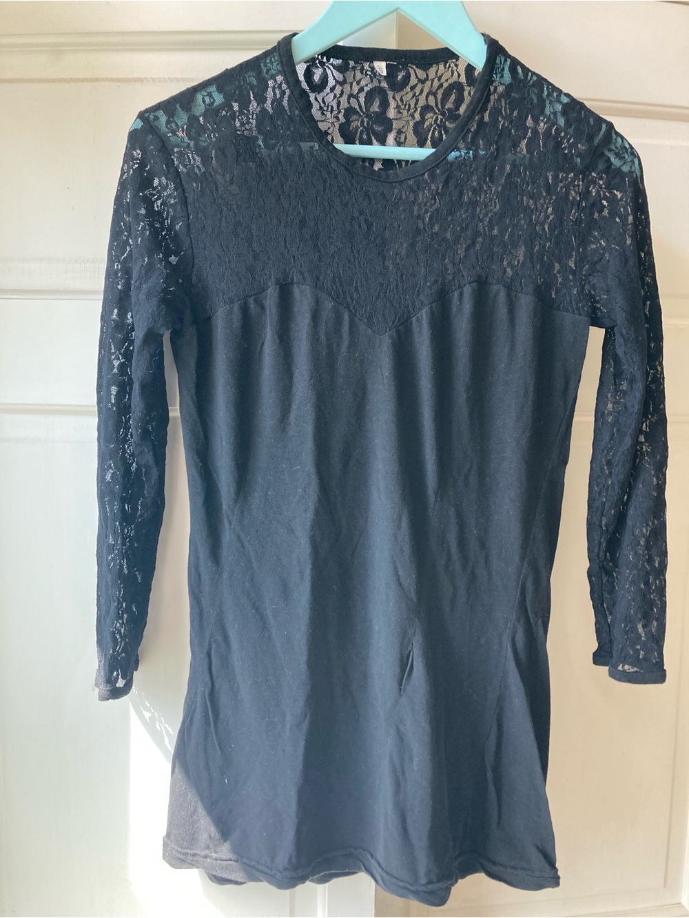 Women's Black Lace Yoke Long Sleeve Bodycon Shirt